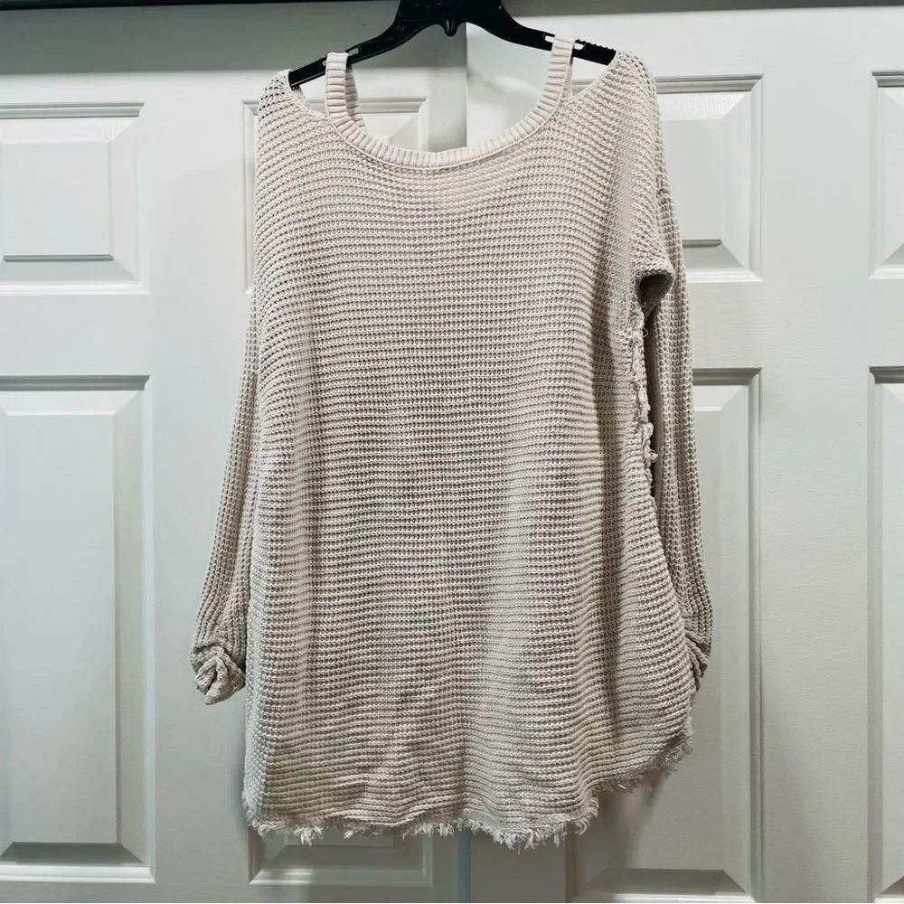 Free People Ivory Moonshine Cold Shoulder Sweater Size M